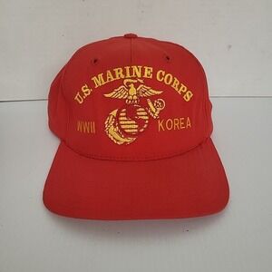 Vintage Bancroft U.S. Marines WWII KOREA Hat Cap Red Snapback Large Adjustable